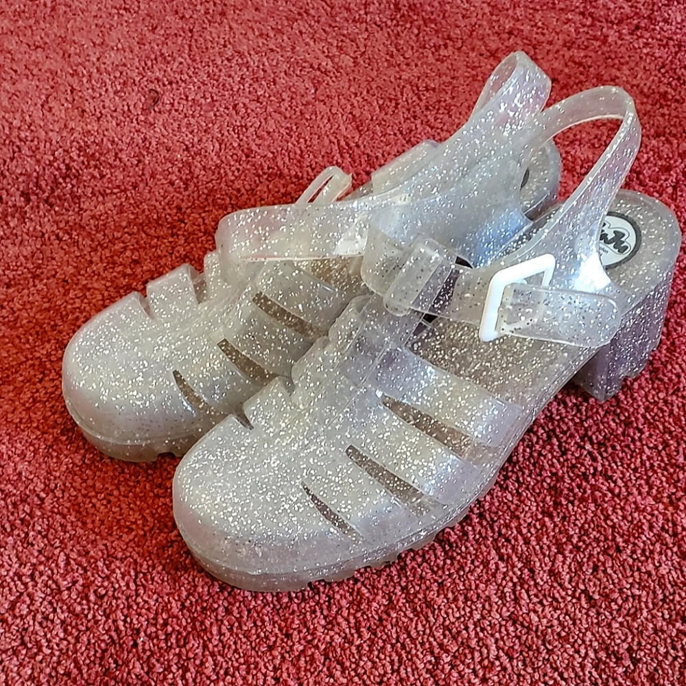 Juju 'Babe' Glitter Jelly Heel Sandals 90s